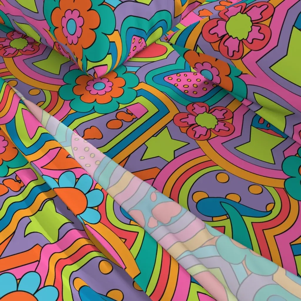 Psychedelic 60's Nostalgia Neon Rainbow Queen Sheet Set - Pink alternate view