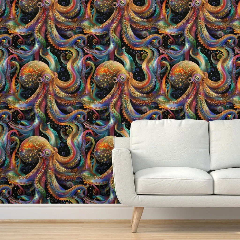 Psychedelic Rainbow Octopus Peel and Stick Wallpaper - Gold product