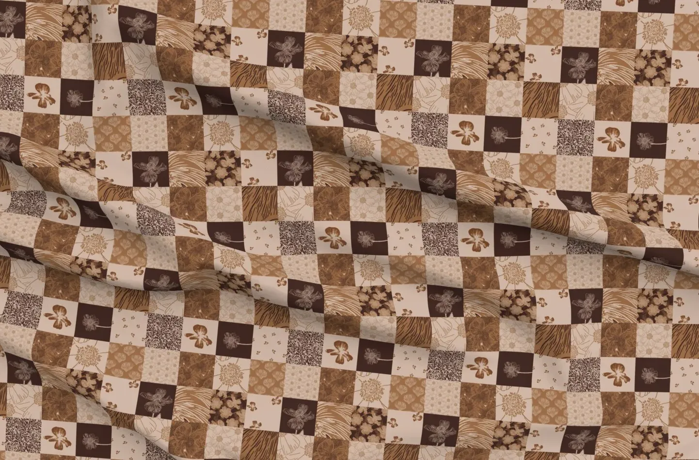 Pua Kala Hawaii Flower Cheater Patchwork Quilt Fabric - Brown product