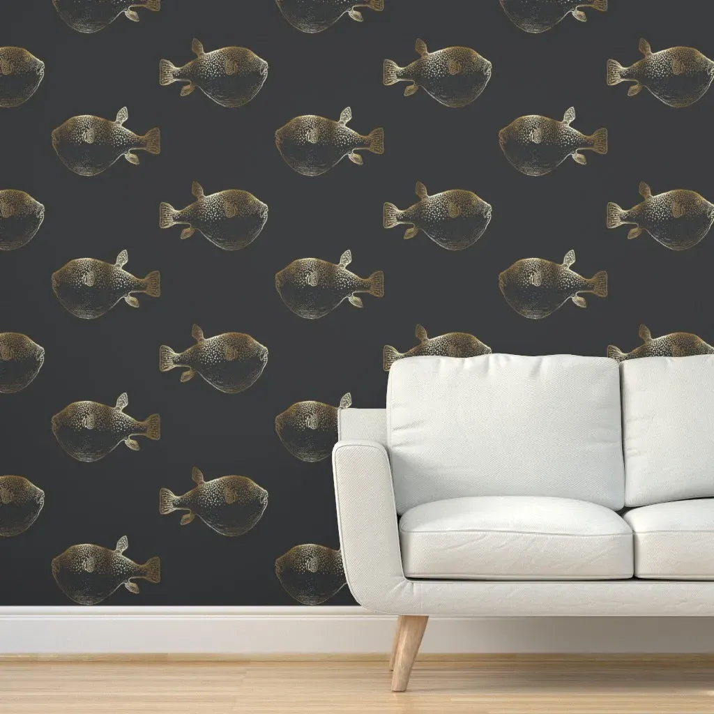 Puffer Fish Large Scale Peel and Stick Wallpaper - Gold product