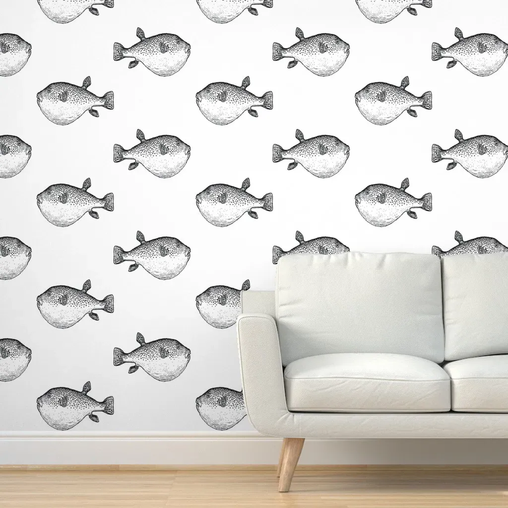 Pufferfish Peel and Stick Wallpaper - Black, White product