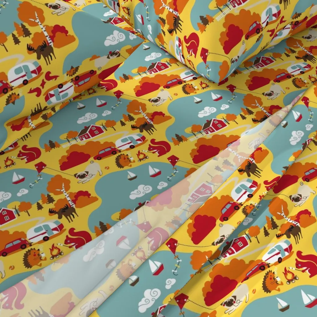 Pug On Holiday Queen Size Sheet Set - Yellow alternate view