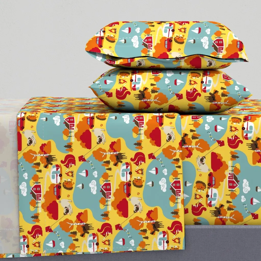 Pug On Holiday Queen Size Sheet Set - Yellow product