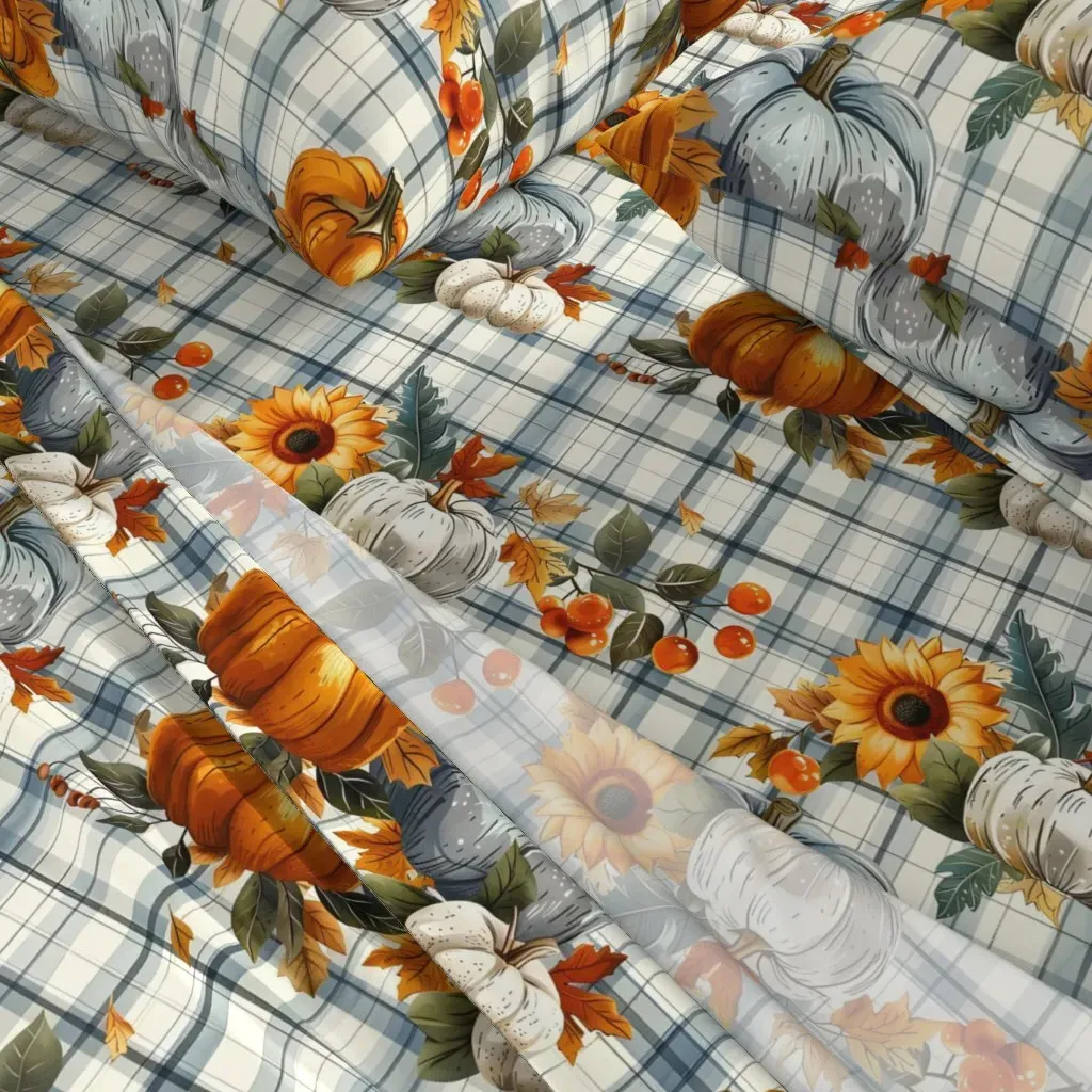 Pumpkins & Flowers On Plaid King Size Sheet Set - Orange alternate view