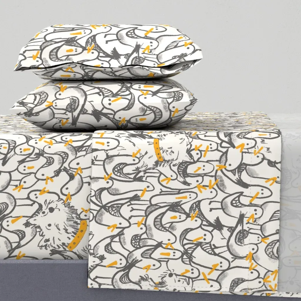 Puppies And Seagulls Queen Sheet Set - White product