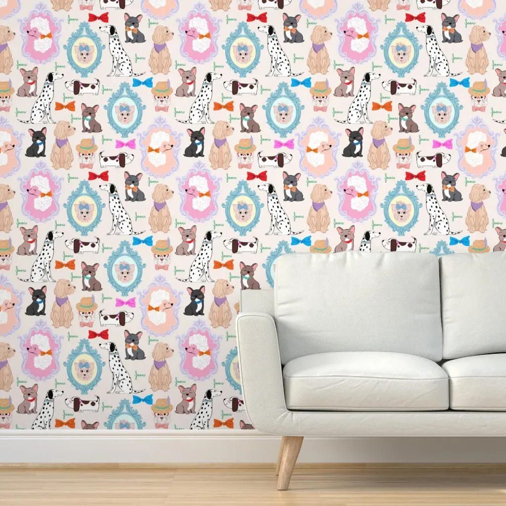 Puppies Galore Fancy Dogs Peel and Stick Wallpaper - Cream product