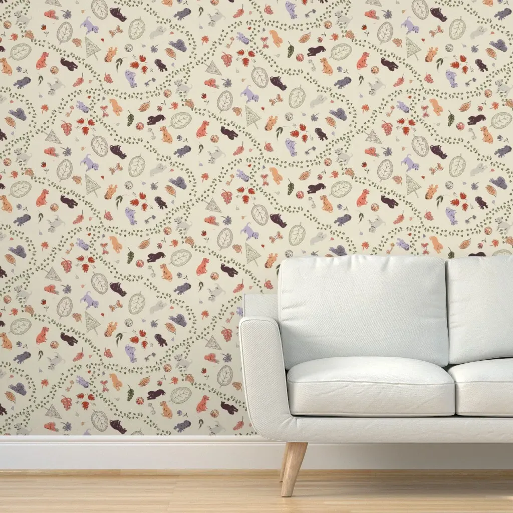 Puppies In The Park Peel and Stick Wallpaper - Vanilla Chai product