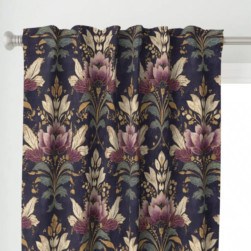 Purple and Gold Lotus Curtain Panel - Purple alternate view