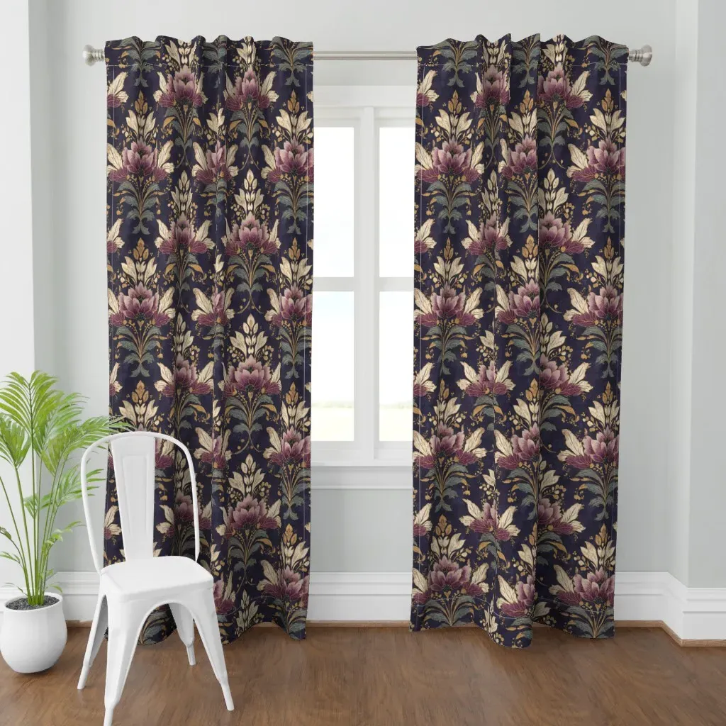 Purple and Gold Lotus Curtain Panel - Purple product