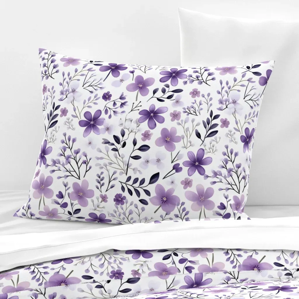 Purple Flowers Standard Knife Edge Cushion Cover - Lavender Purple, Cotton Sateen product