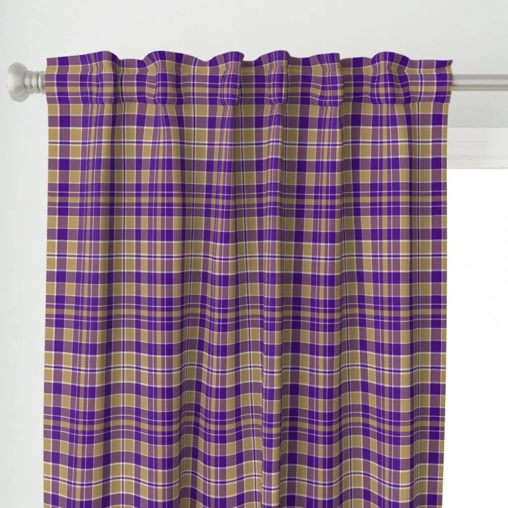 Purple Gold White Plaid Curtain Panel - Beige alternate view