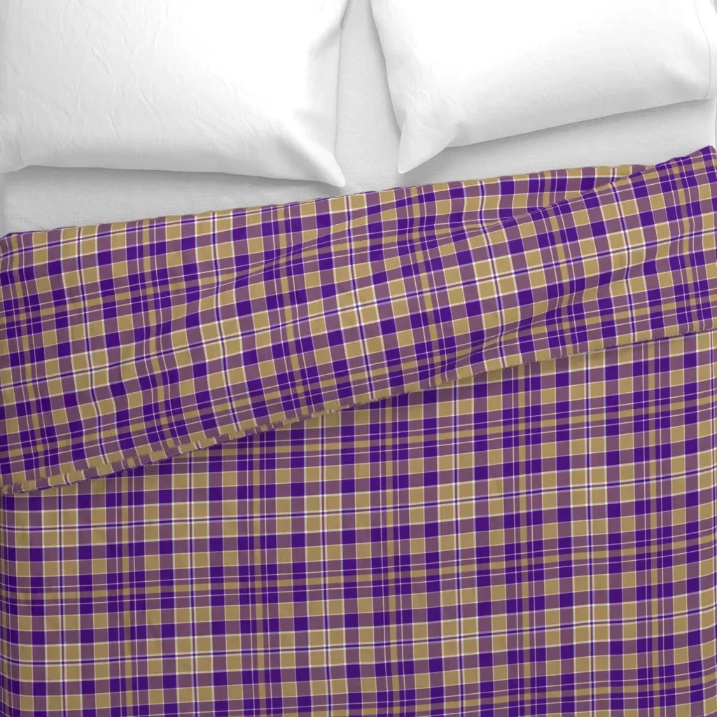 Purple Gold White Plaid Duvet Cover - Beige alternate view