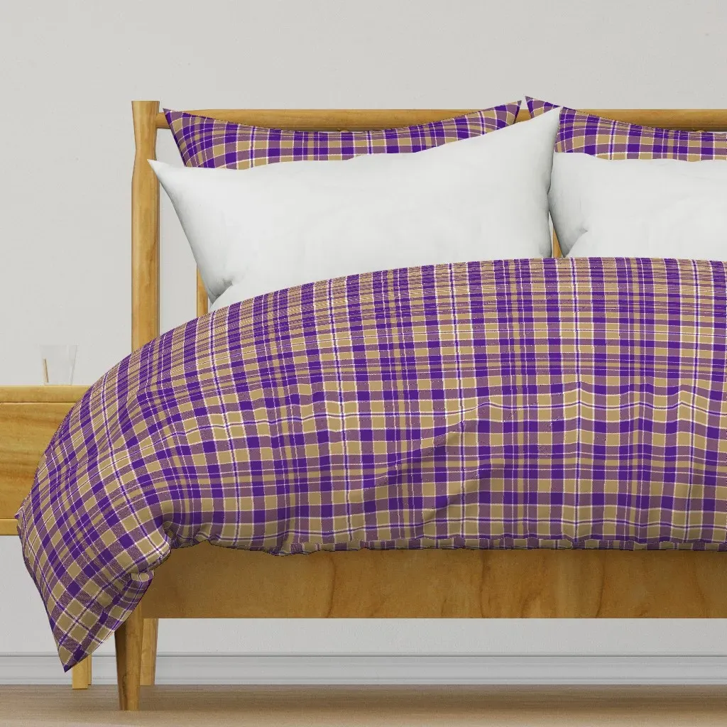 Purple Gold White Plaid Duvet Cover - Beige product