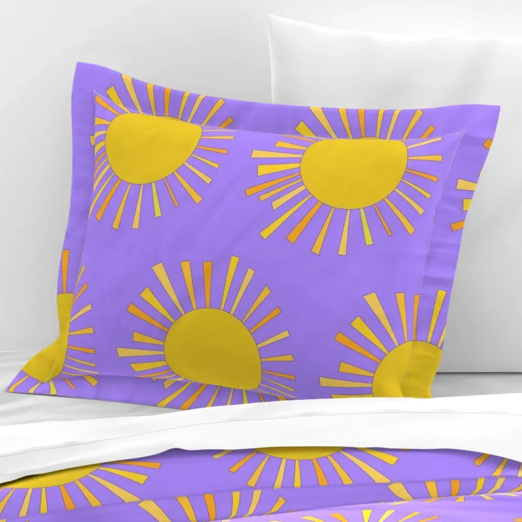 Purple Sun Wide Cotton Sateen Standard Flanged Pillowcase - Yellow product