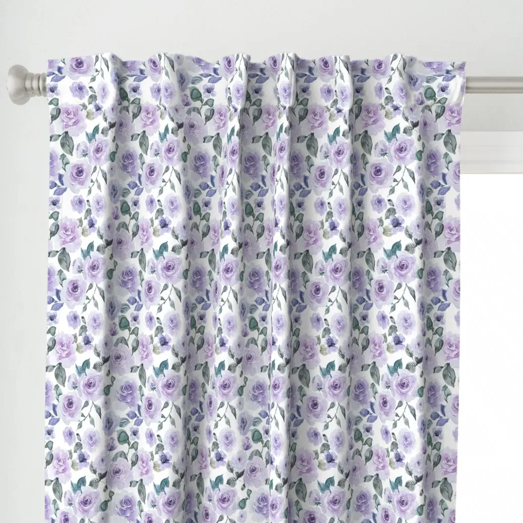 Purple Watercolor Floral Curtain Panel - Lavender alternate view