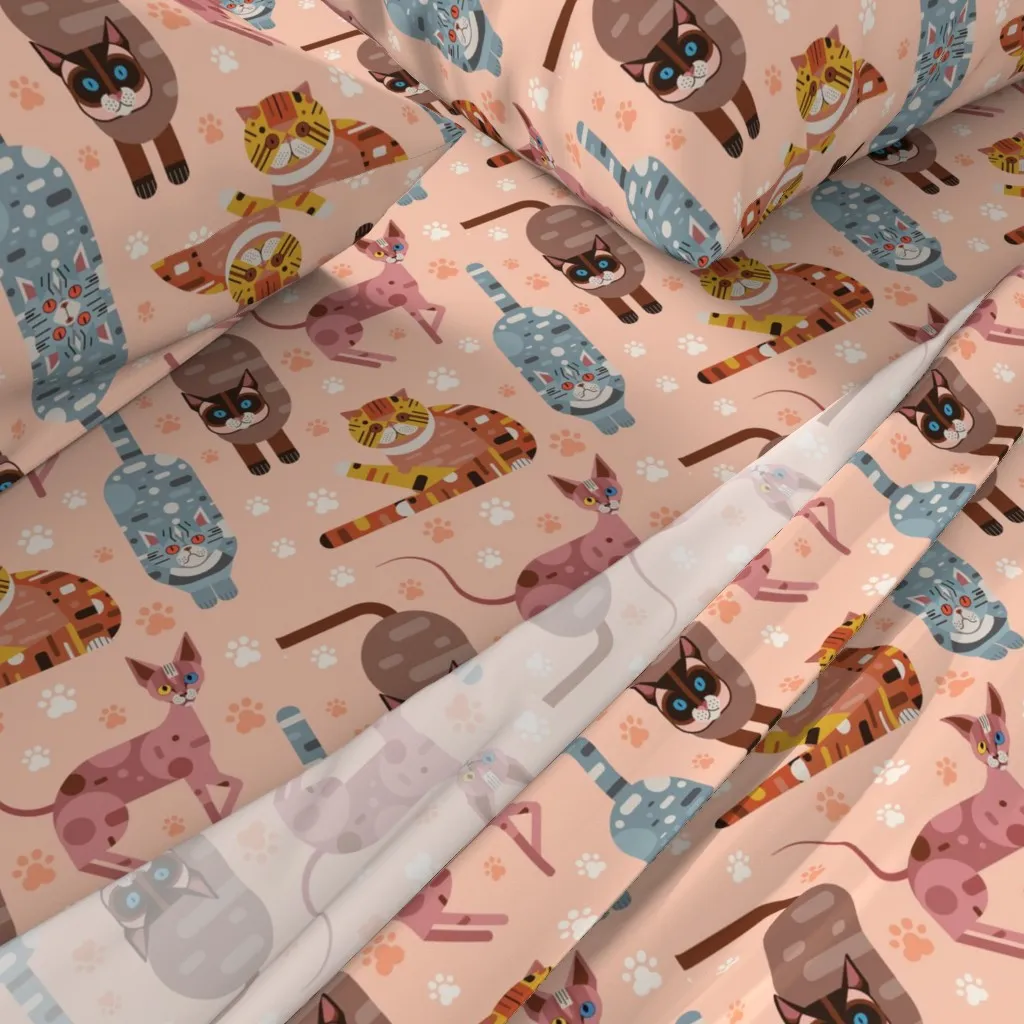 Purrr-Fect Cats Queen Sheet Set - Peach alternate view