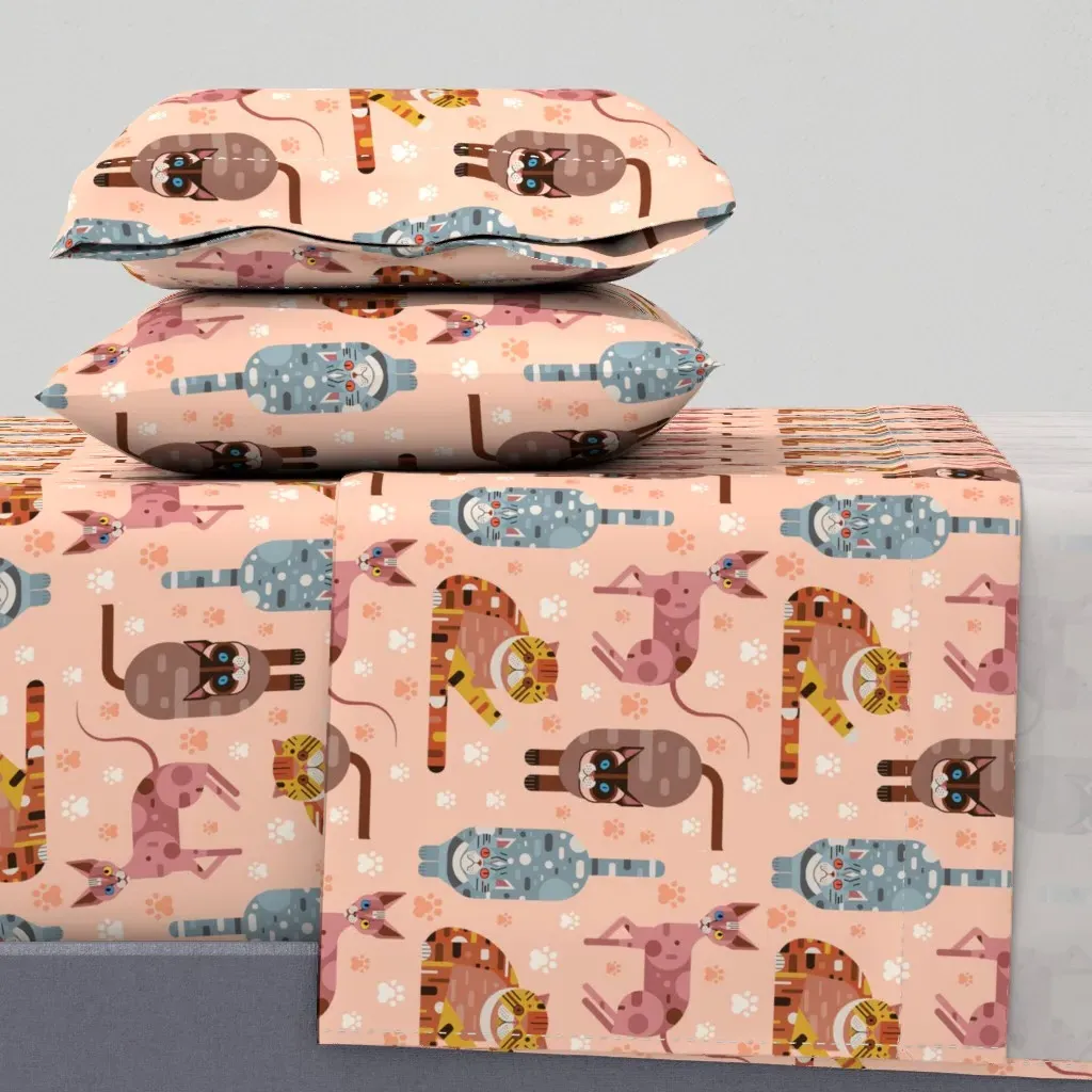 Purrr-Fect Cats Queen Sheet Set - Peach product