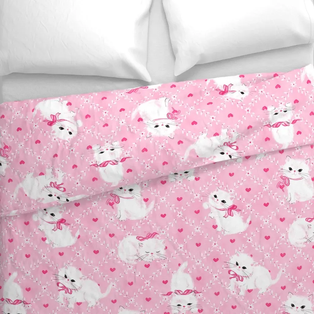 Purrsians White Kittens Duvet Cover - Pink alternate view