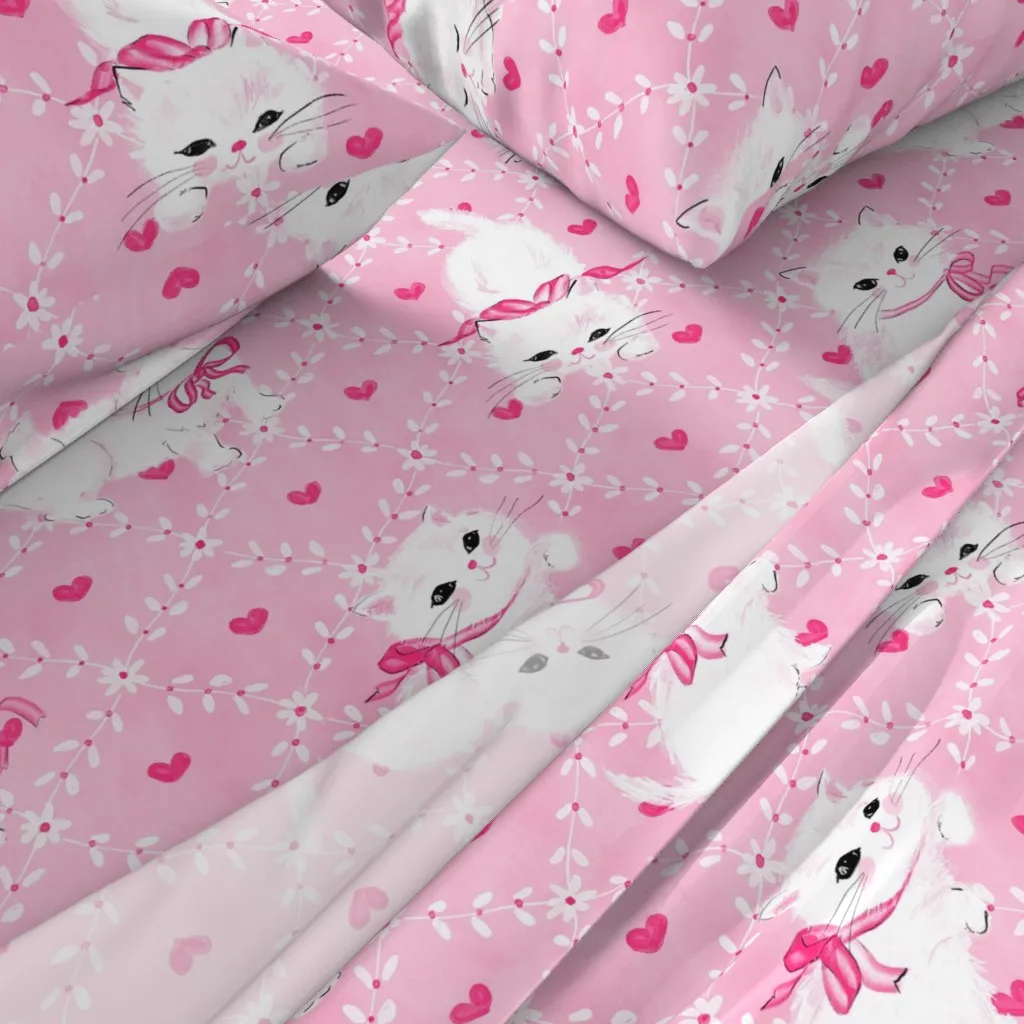 Purrsians White Kittens on Pink with Hearts Full Sheet Set alternate view