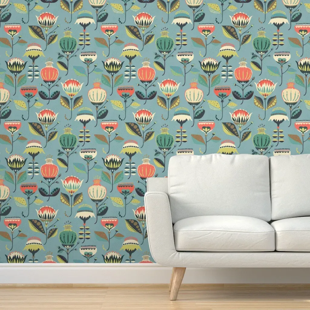 Pysanky Floral Peel and Stick Wallpaper - Blue product