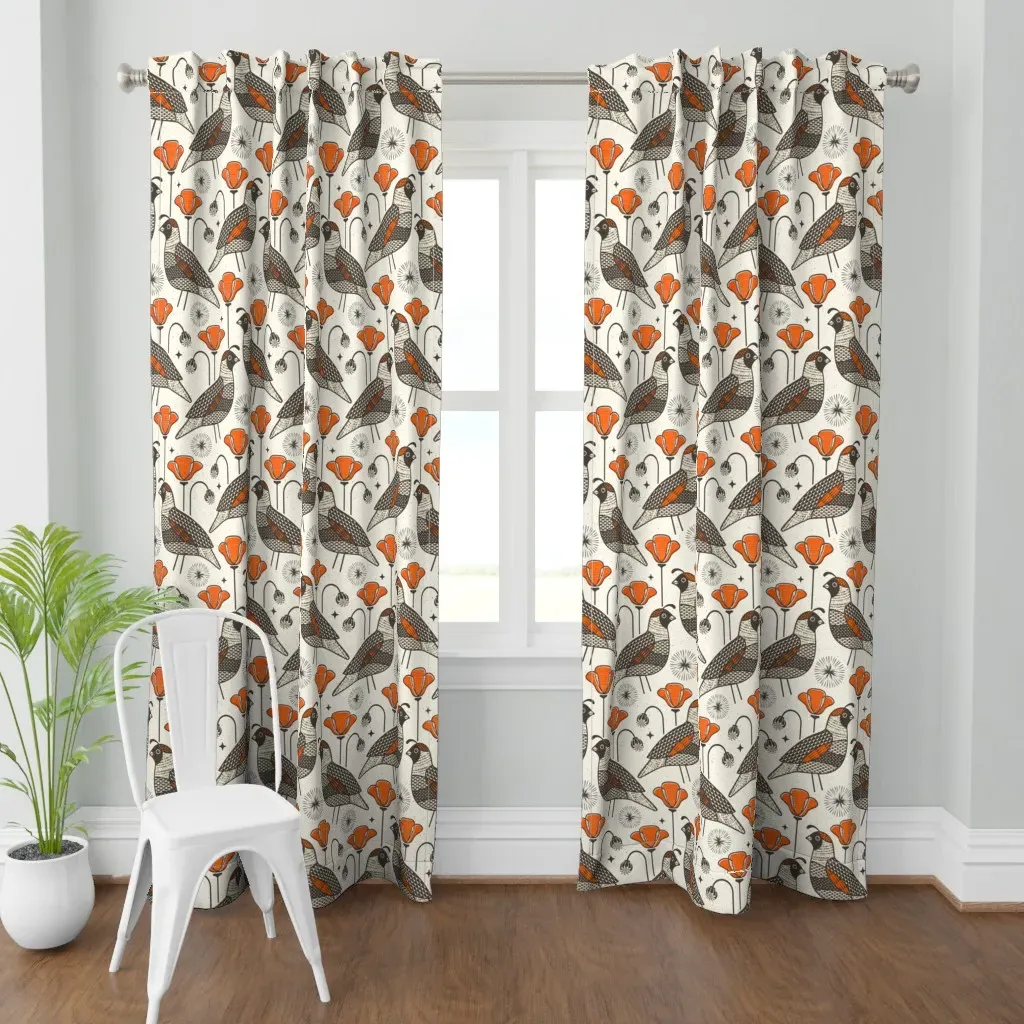 Quail In A Poppy Field Curtain Panel - Orange product
