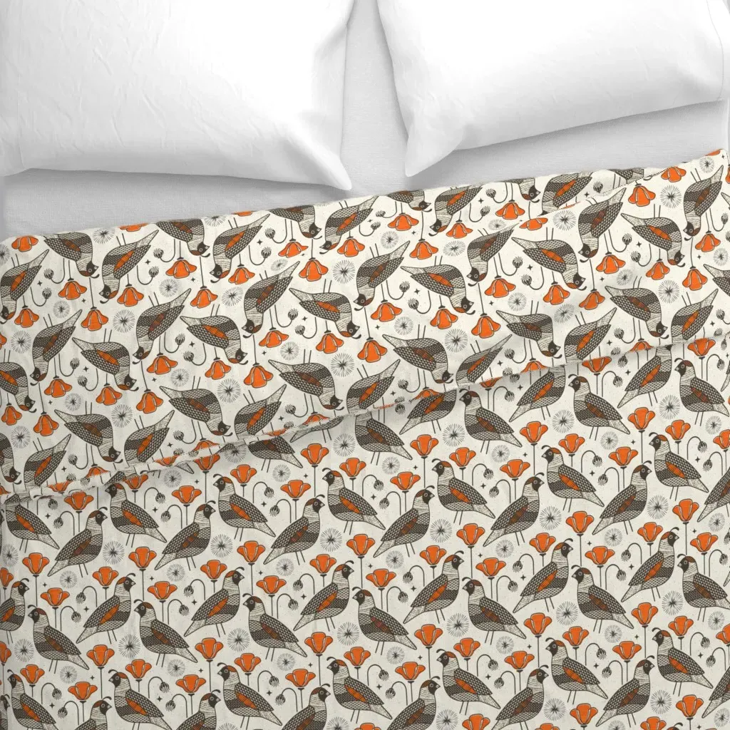 Quail In A Poppy Field Duvet Cover - Orange alternate view