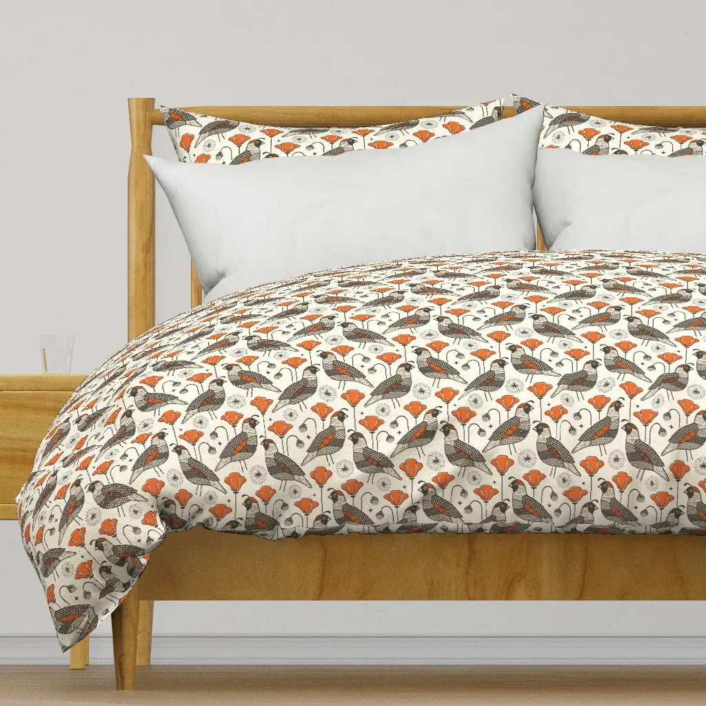 Quail In A Poppy Field Duvet Cover - Orange product