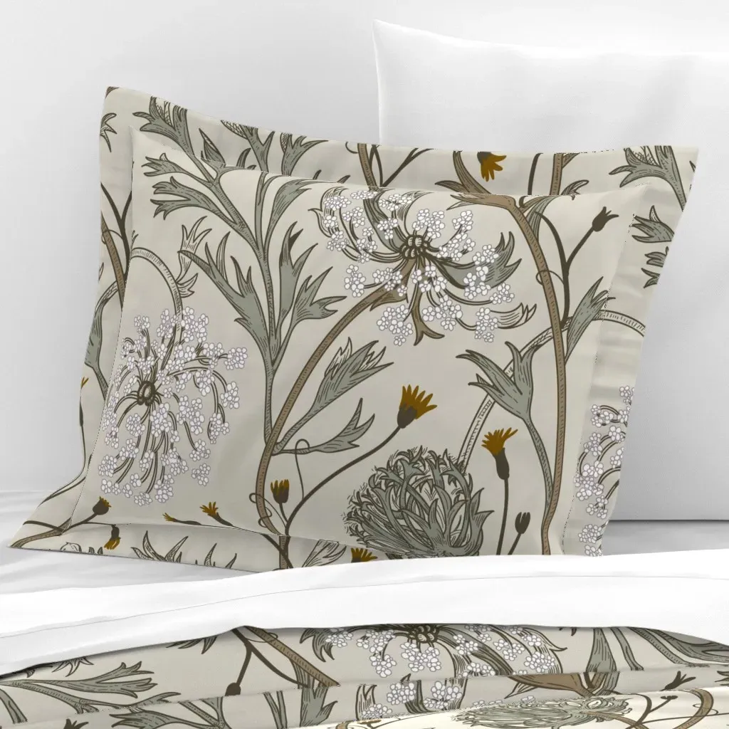 Queen Anne's Lace Standard Pillow Sham - Gray-Green, Cotton Sateen product