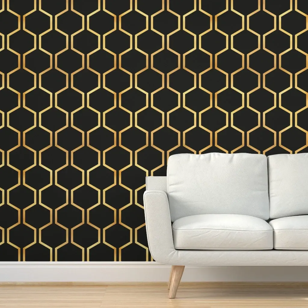 Queen Bee Honeycomb Peel and Stick Wallpaper - Gold, Black product
