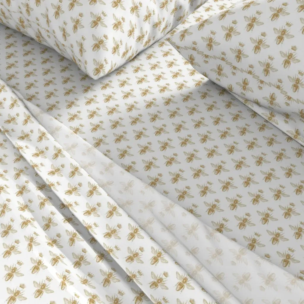 Queen Bees Honey On White King Sheet Set - Gold alternate view