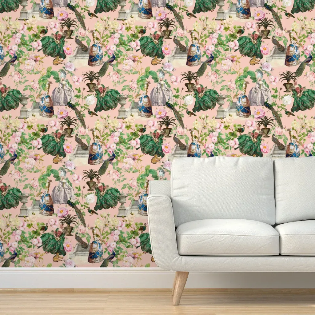 Queen Marie Antoinette Glamour Garden Peel and Stick Wallpaper - Pink product