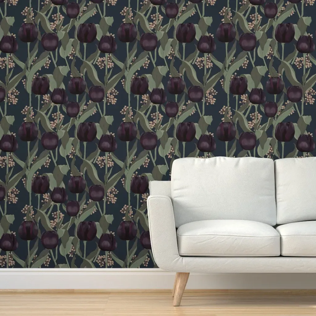 Queen Of The Night Tulips Peel and Stick Wallpaper - Dark Purple product