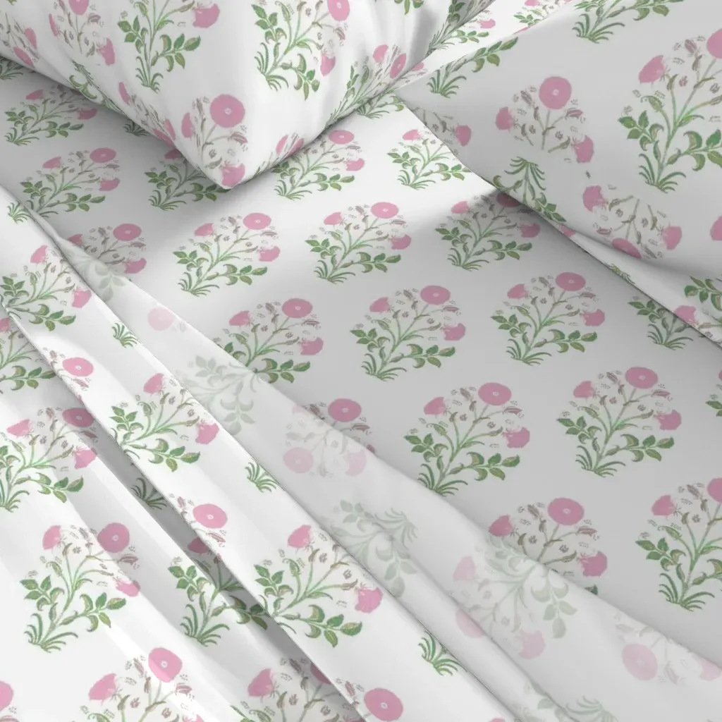 Queen Sheet Set Indian Flower Block Print - Pink alternate view