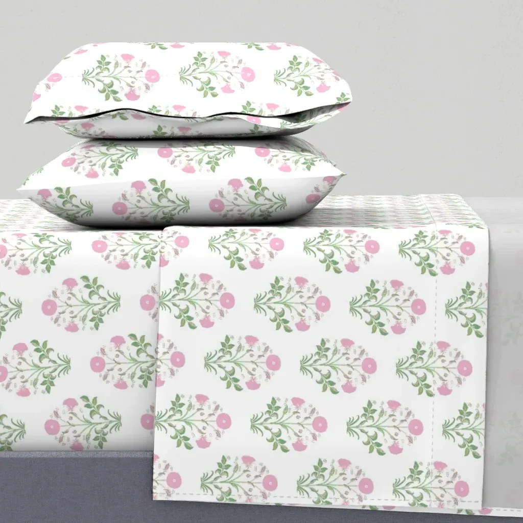 Queen Sheet Set Indian Flower Block Print - Pink product