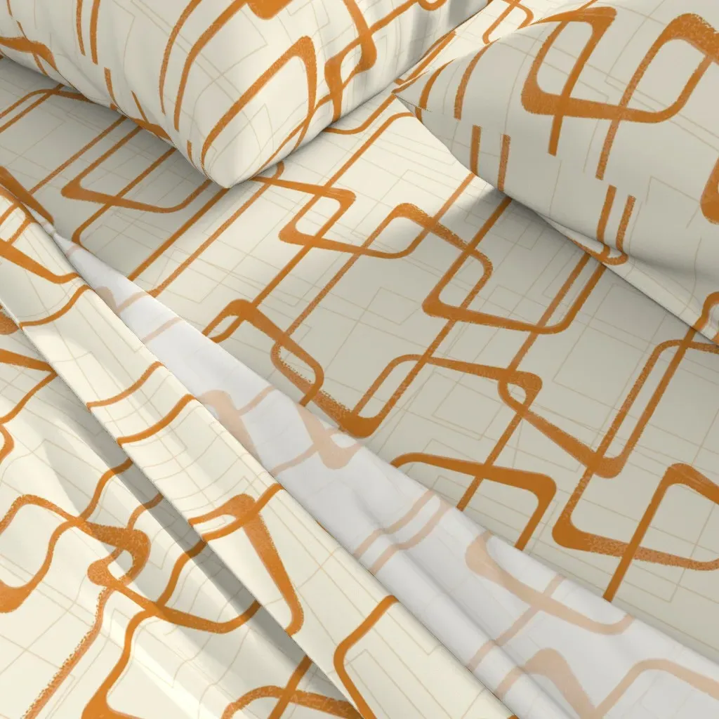 Queen Sheet Set Retro Geometric Pattern - Burnt Orange alternate view