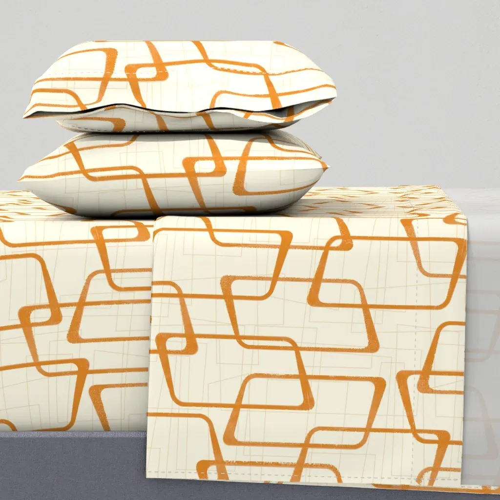 Queen Sheet Set Retro Geometric Pattern - Burnt Orange product