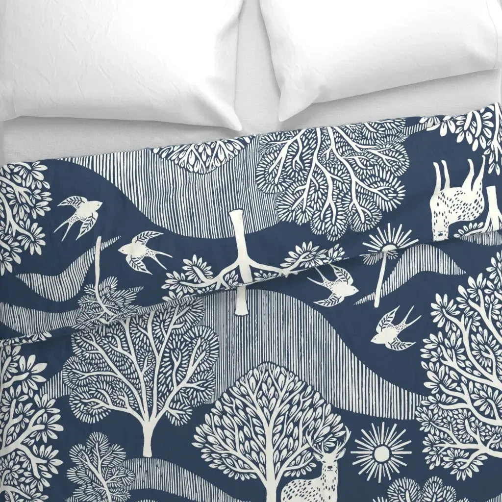 Quiet Forest Cream On Navy L Duvet Cover - White alternate view