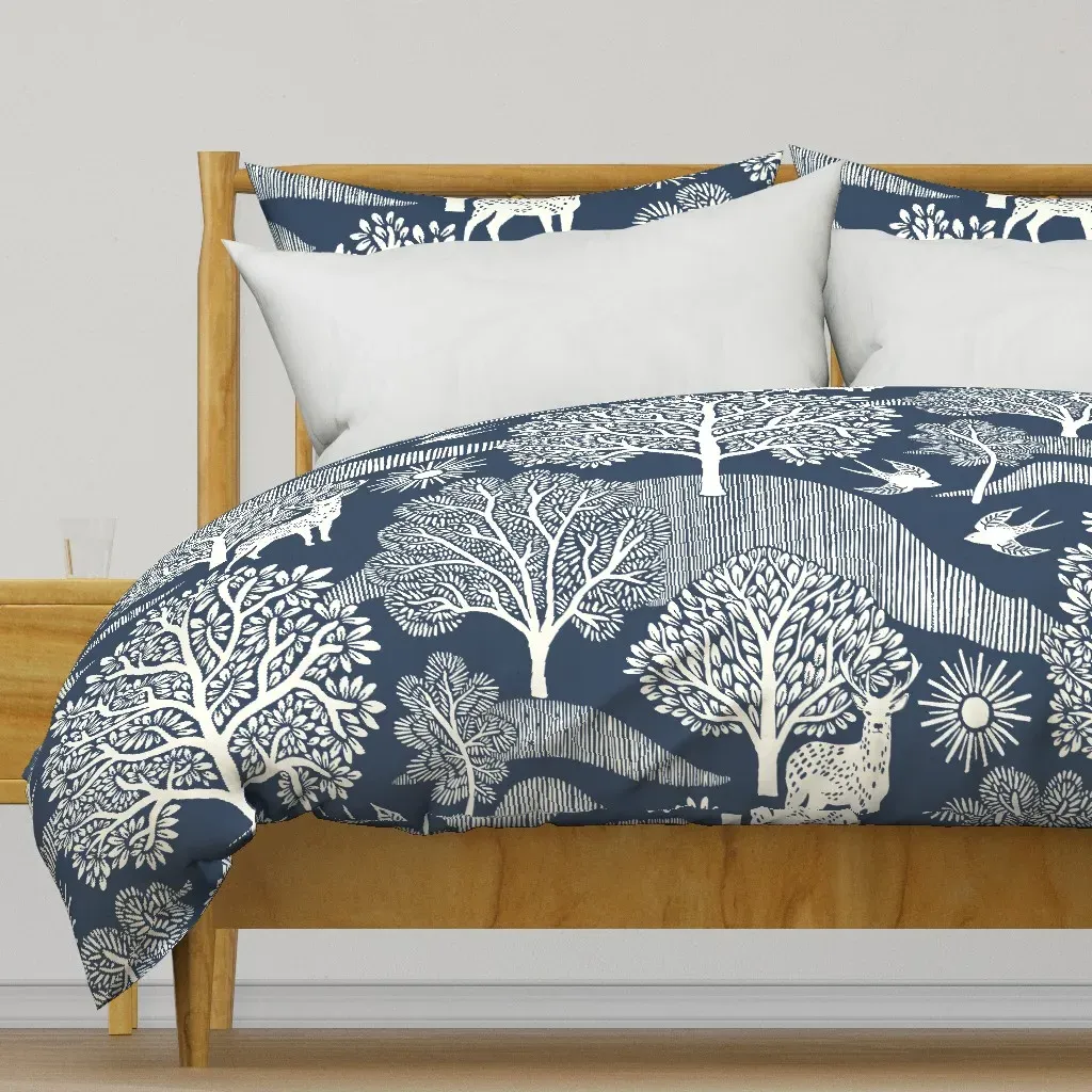 Quiet Forest Cream On Navy L Duvet Cover - White product