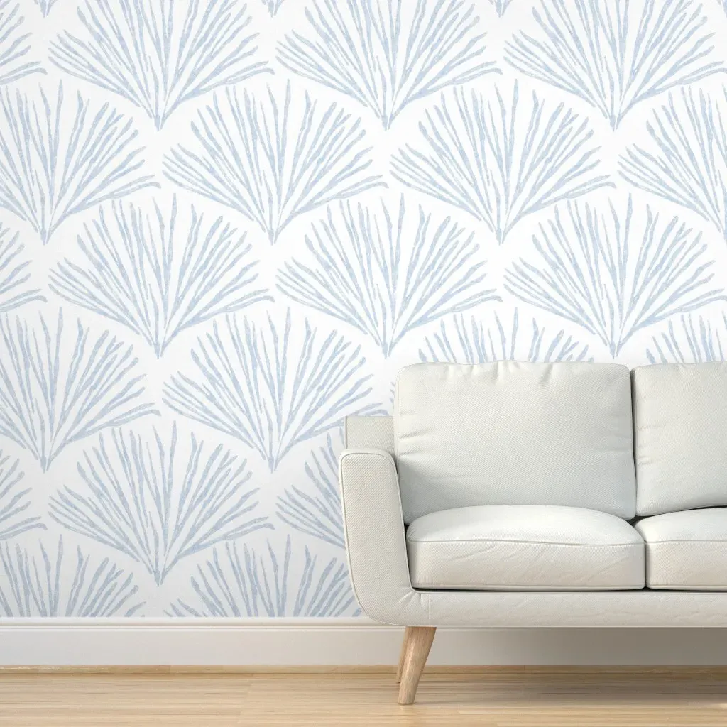 Quiet Reef Peel and Stick Wallpaper - Fog Blue, White product