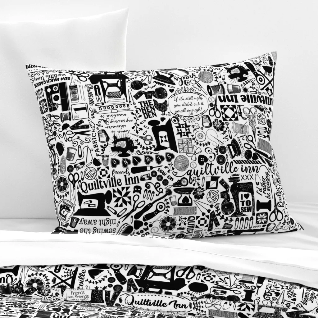 Quiltville Inn Standard Knife Edge Pillow - Black, Cotton Sateen product