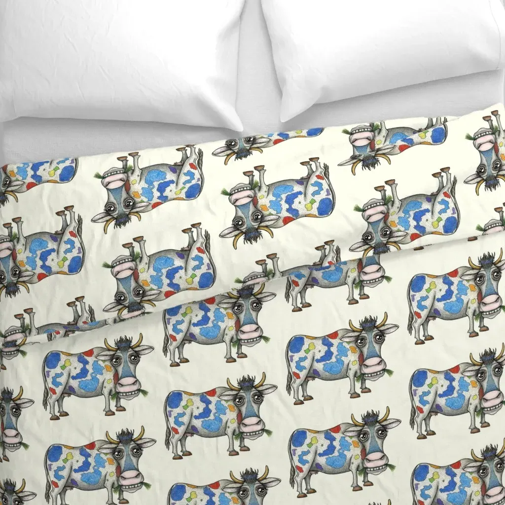 Quirky Rainbow Cow Jumbo Large Duvet Cover - Gray alternate view