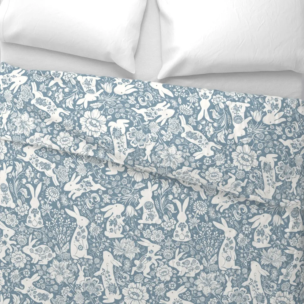 Rabbit Flower Dance Duvet Cover - White alternate view