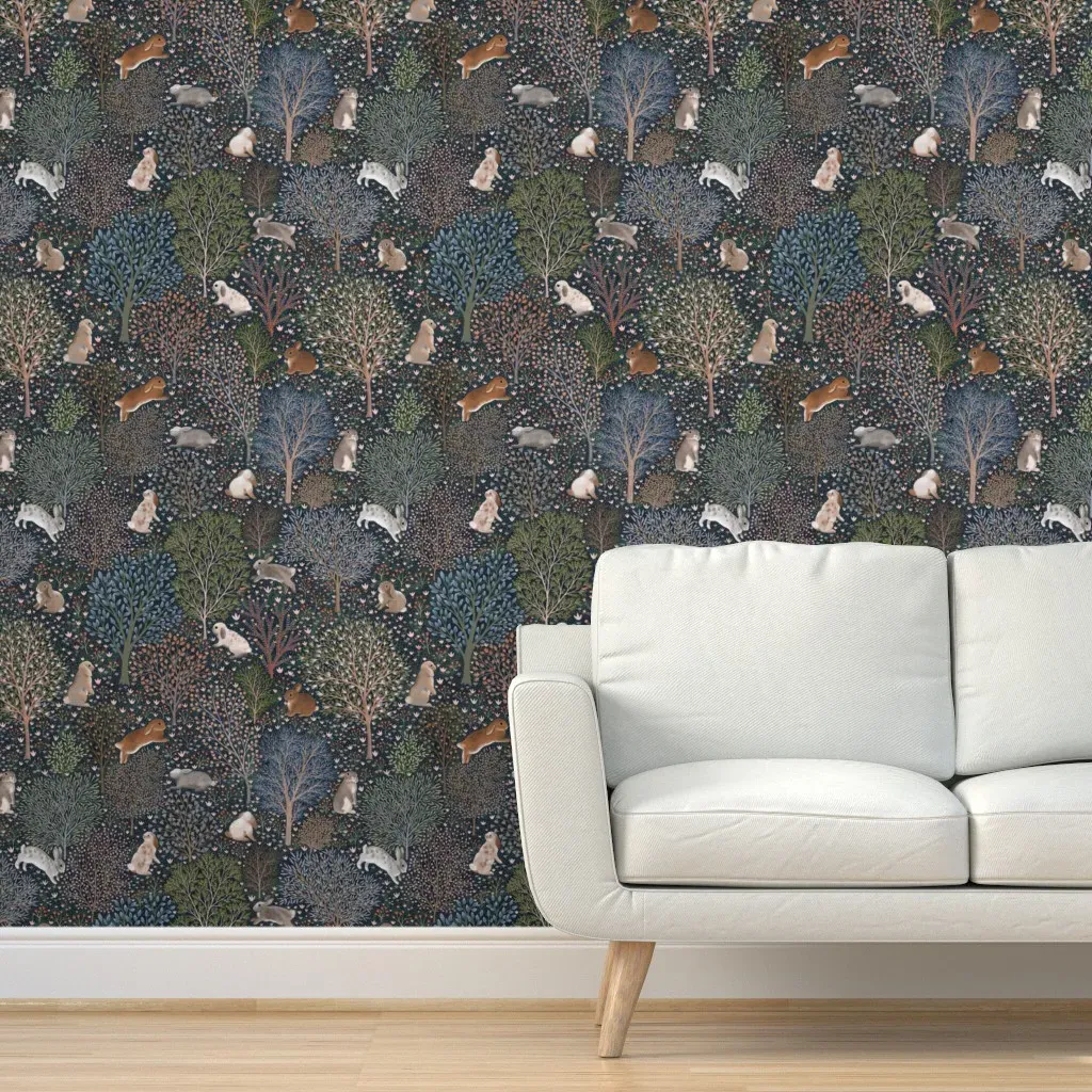 Rabbit Garden Year of the Rabbit Peel and Stick Wallpaper - Dark Teal product