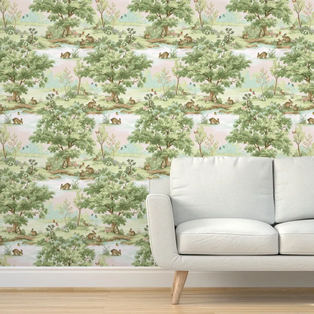 Rabbit Meadow Toile Peel and Stick Wallpaper - Sage Green product