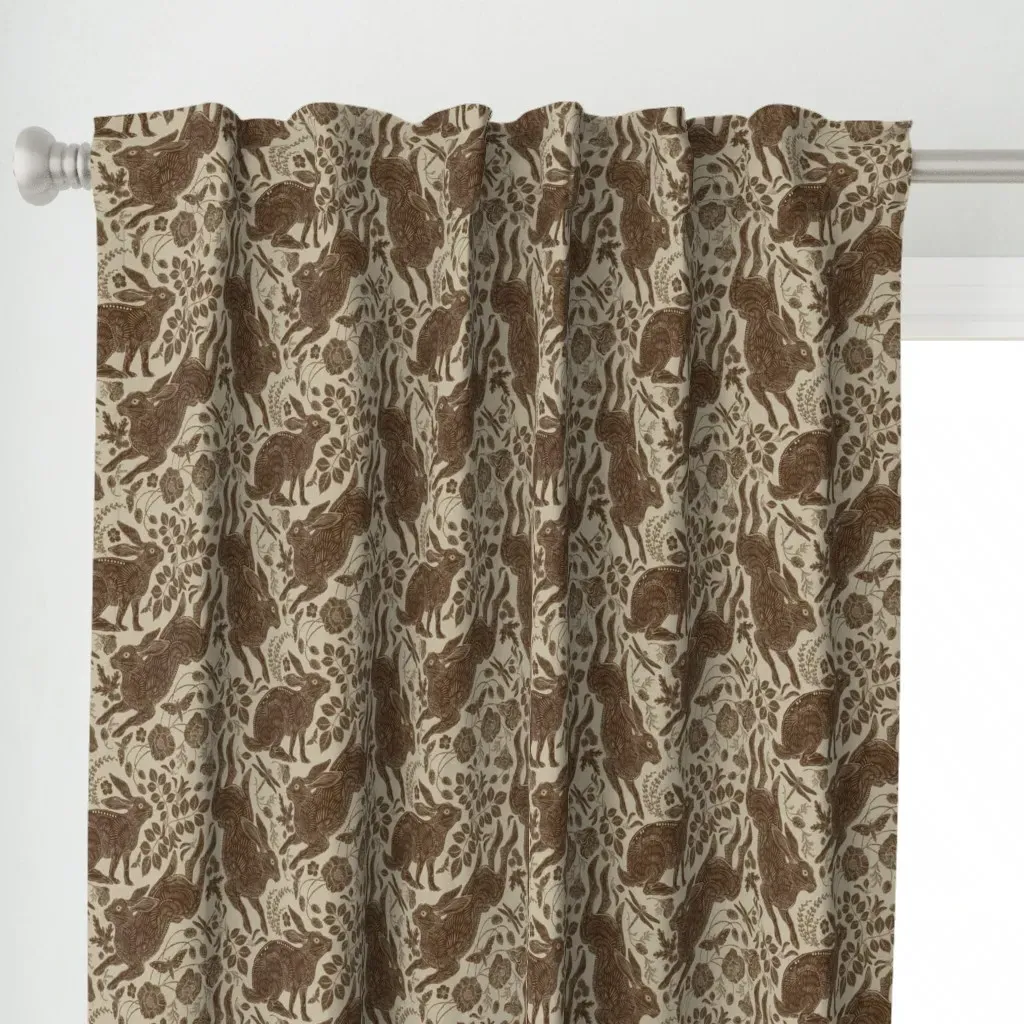 Rabbit On Linen Curtain Panel - Brown alternate view