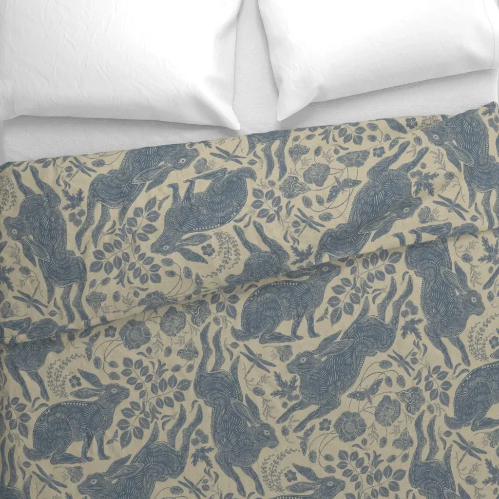 Rabbit On Linen Duvet Cover - Blue alternate view