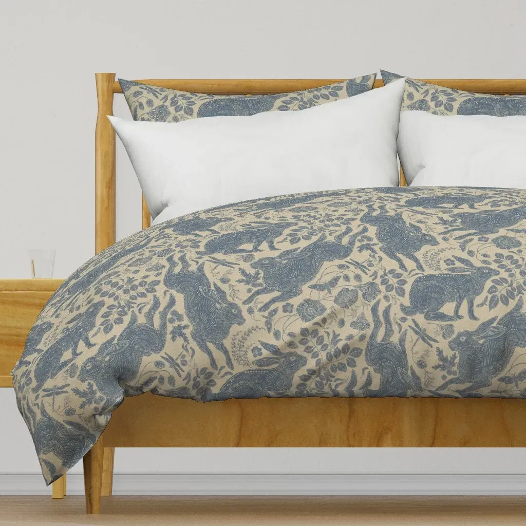 Rabbit On Linen Duvet Cover - Blue product