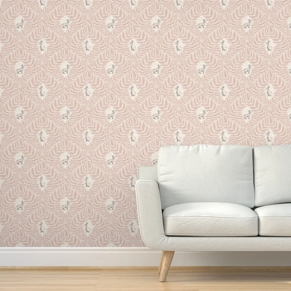 Rabbits and Ferns Peel and Stick Wallpaper - Blush Pink product