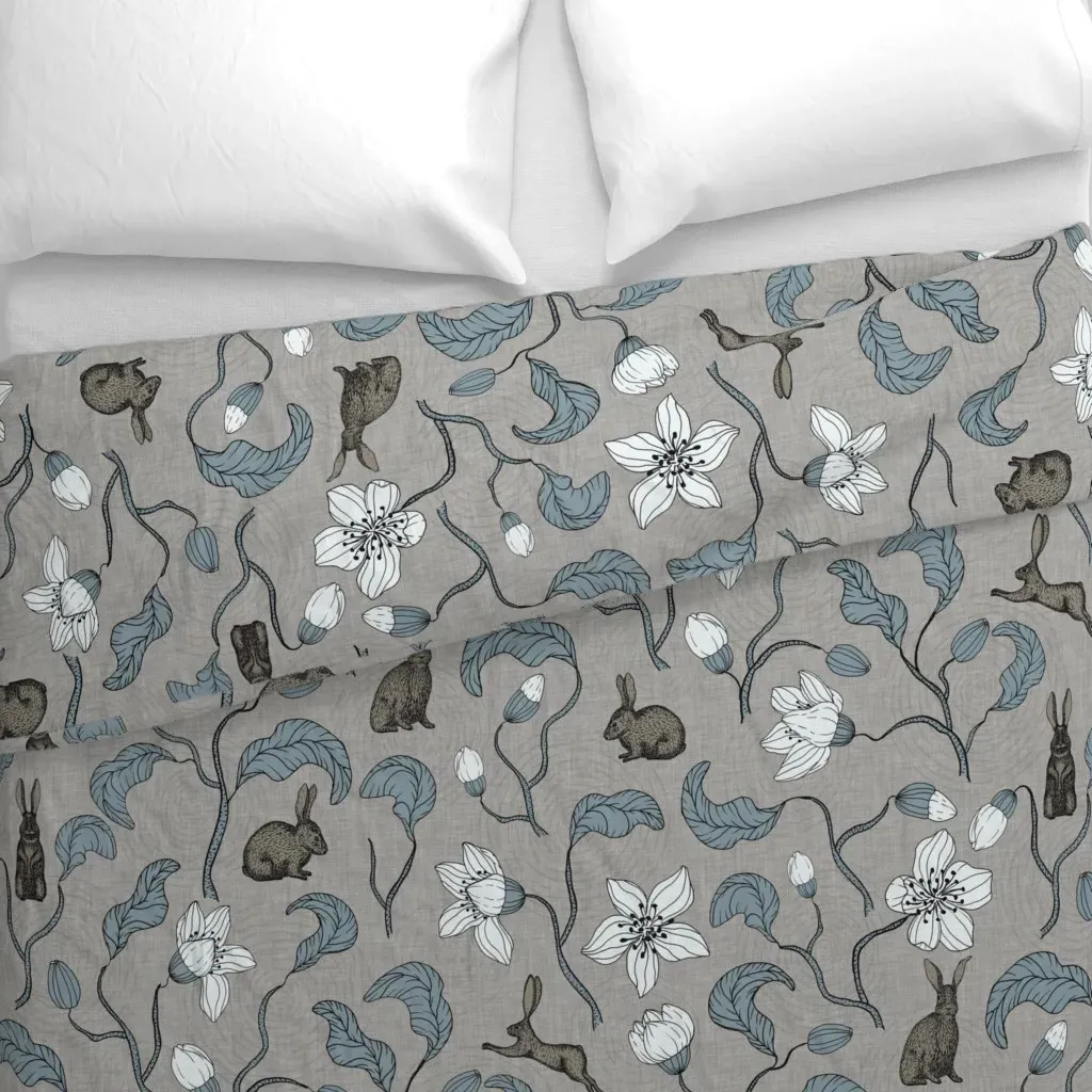 Rabbits And Twigs Duvet Cover - White alternate view