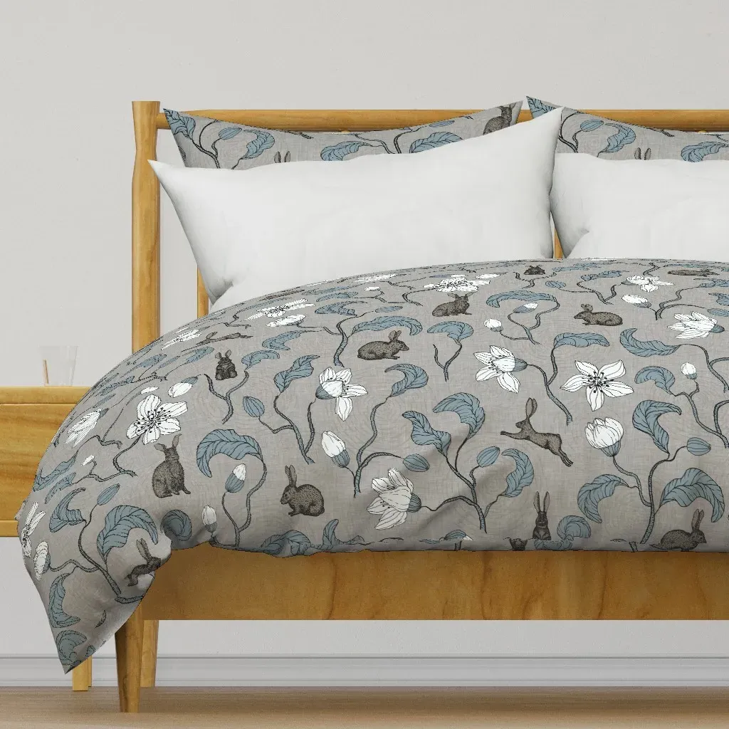 Rabbits And Twigs Duvet Cover - White product